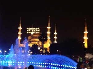 Lights on Blue Mosque, welcoming the start of Ramadan