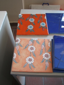 Tile before and after firing the glaze